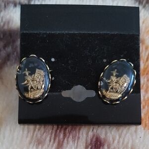 Elegant Black and Gold Cameo Earrings